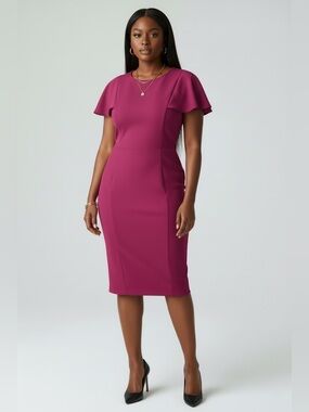 Flutter Sleeve Sheath Dress in Fuchsia
